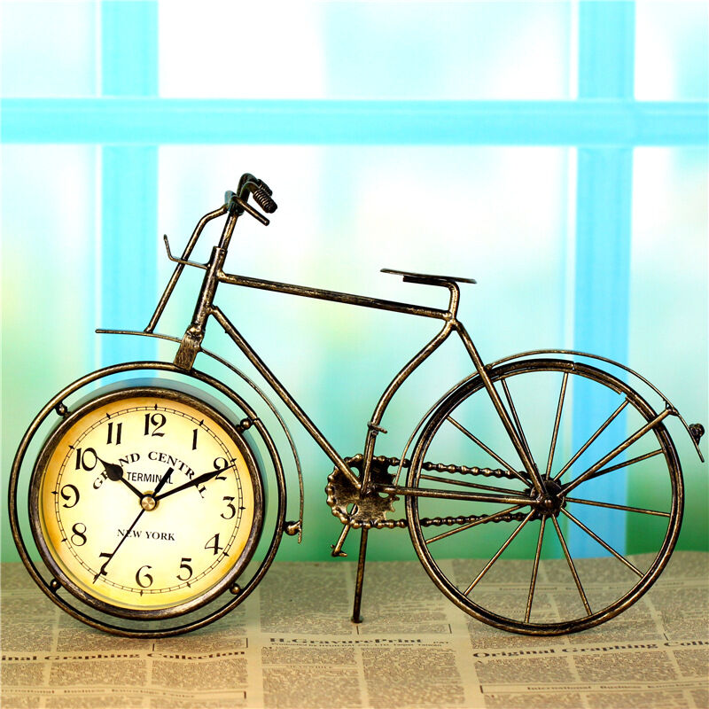 Xinuy - Rétro fer vélo type horloge de bureau sans tique silencieux rétro décoratif vélo horloge salon étude café bar bureau ornement cadeau bronze