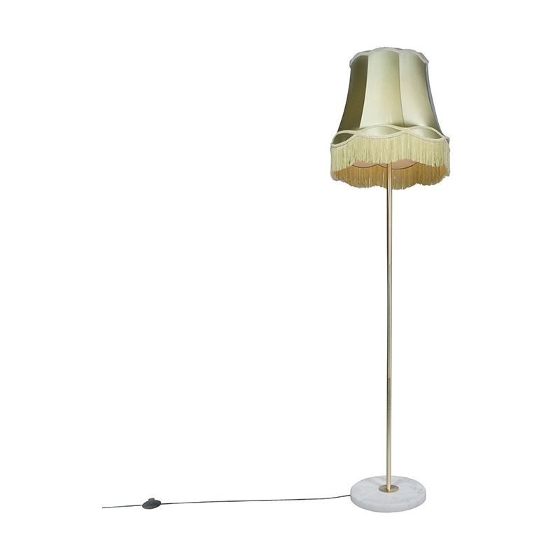 Retro Floor Lamp Brass with Granny Lampshade Green 45 cm - Kaso