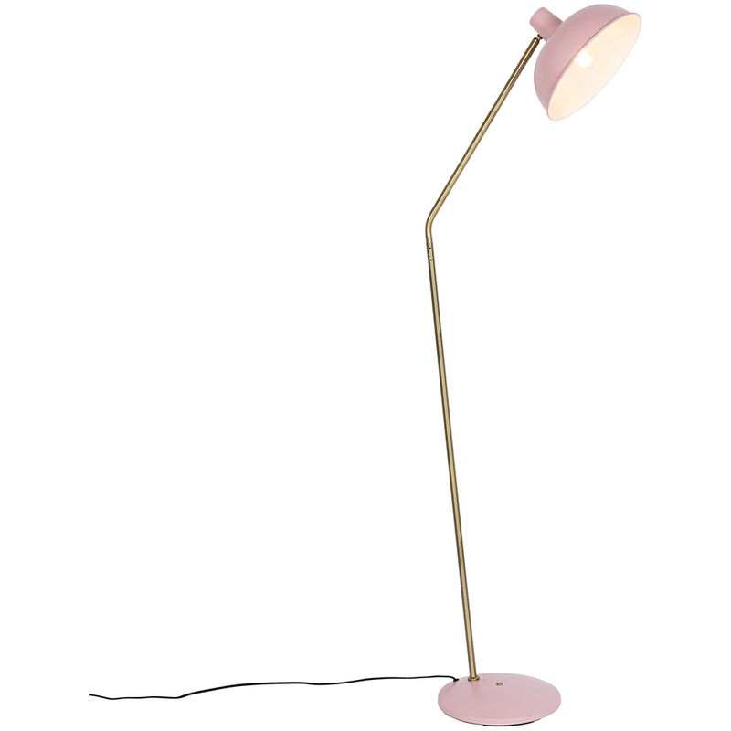 Qazqa - Retro Floor Lamp Pink with Bronze - Milou
