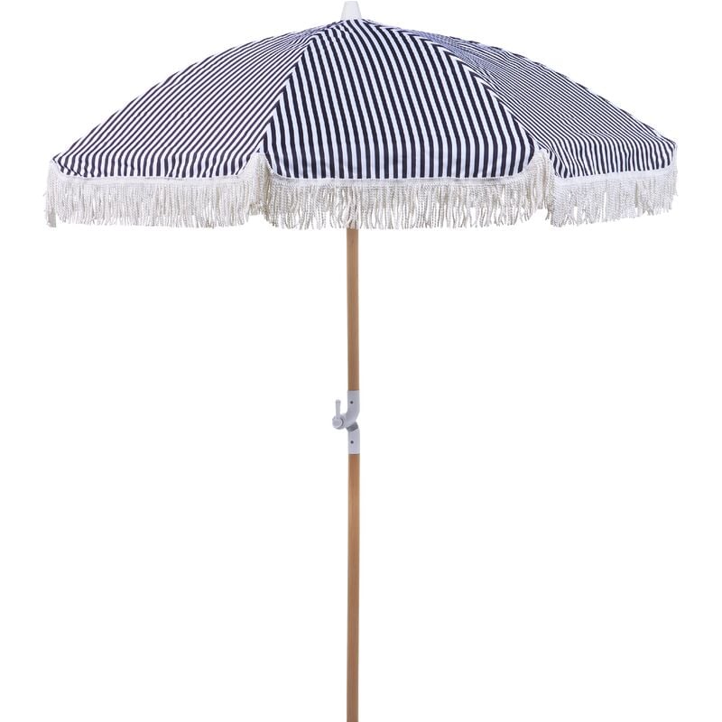 Retro Garden Market Parasol Outdoor Umbrella Beech Wood Pole Black and White Mondello