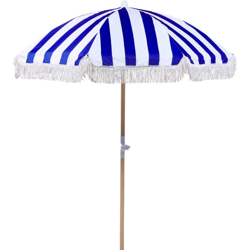 Retro Garden Market Parasol Outdoor Umbrella Beech Wood Pole Blue and White Mondello