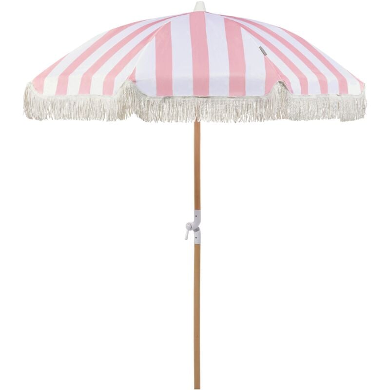 Retro Garden Market Parasol Outdoor Umbrella Beech Wood Pole Pink and White Mondello