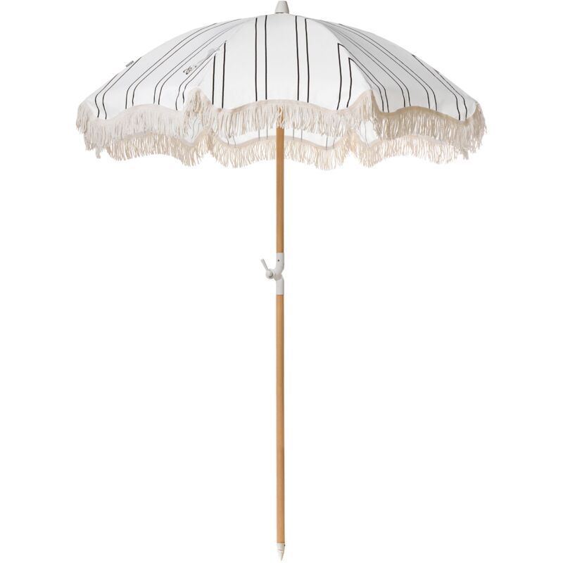 Beliani - Retro Garden Market Parasol Outdoor Umbrella Beech Wood Pole White And Black Mondello