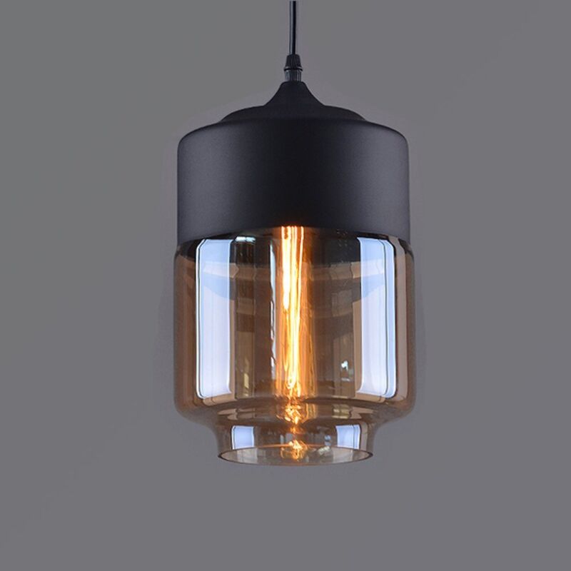 Pendelleuchte Esstisch Hängelampe Retro Glas Hängeleuchte E27 Fassung für Wohnzimmer Schlafzimmer Küche Hotel, Schwarz (Zylindrisch)