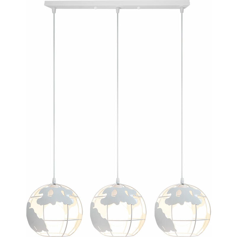 Wottes - Retro Globe Pendant Light, Modern Creative Metal Chandelier E27 Retro Lampshade Industrial Classic Bedroom Living Room, White - White