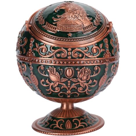 Retro-Globus-Aschenbecher mit Deckel, Zinklegierung, grünes Vogelmuster, kreative Geschenkidee
