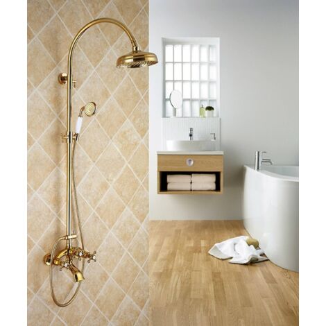 Retro Gold Mixer Bath Shower Column with Bell Head
