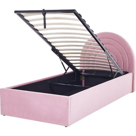Retro Half-Round Headboard Storage Ottoman Bed EU Single Size 3ft Velvet Pink Anet