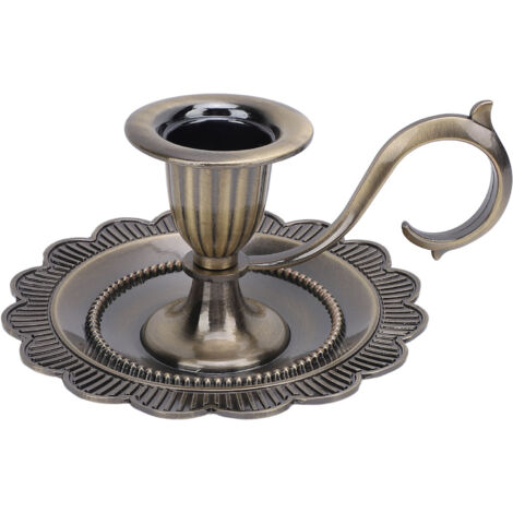 Retro Handheld Candlestick Holder Vintage Handle Stand Zinc Alloy European Style Table Candlelight Stand Home Decoration Bronze