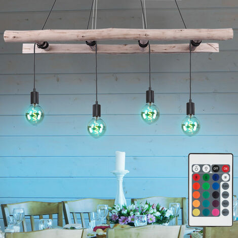 Retro Holz Pendel Decken Leuchte DIMMBAR Hänge Lampe FERNBEDIENUNG im Set inkl. RGB LED Leuchtmittel