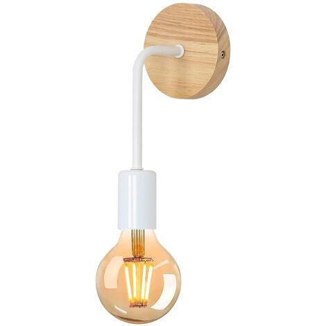 Retro Holz Wandlampe, Schwarz Modern Innen Wandleuchte Industrial Bettlampe für Schlafzimmer Wohnzimmer Flur Hotels (Weiß)
