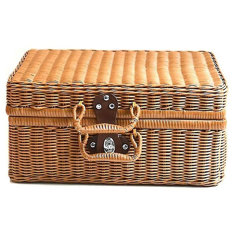 Panier de pique-nique en rotin imitation rétro, valise tissée, accessoires de photographie tissés à la main, rangement marron