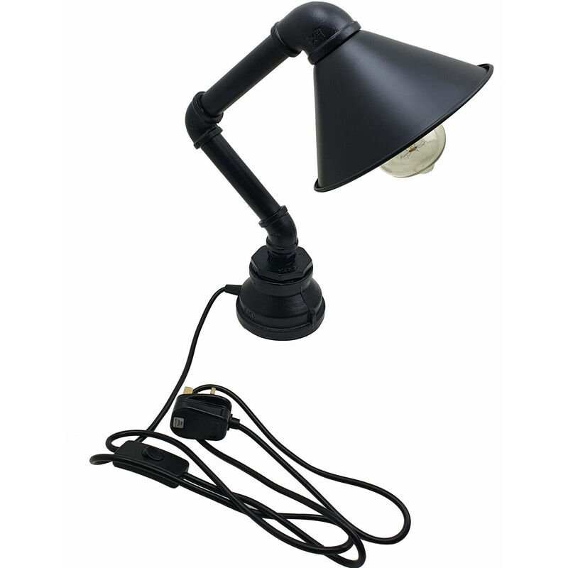 Retro Industrial Black Steel Pipe Desk Table Lamp Light Fixture Fitting Rustic