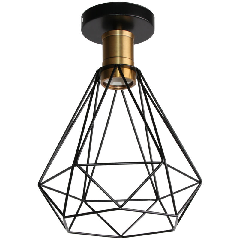 Wottes - Retro industrial ceiling lamp bedroom bar decoration metal cage diamond ceiling light - Nero