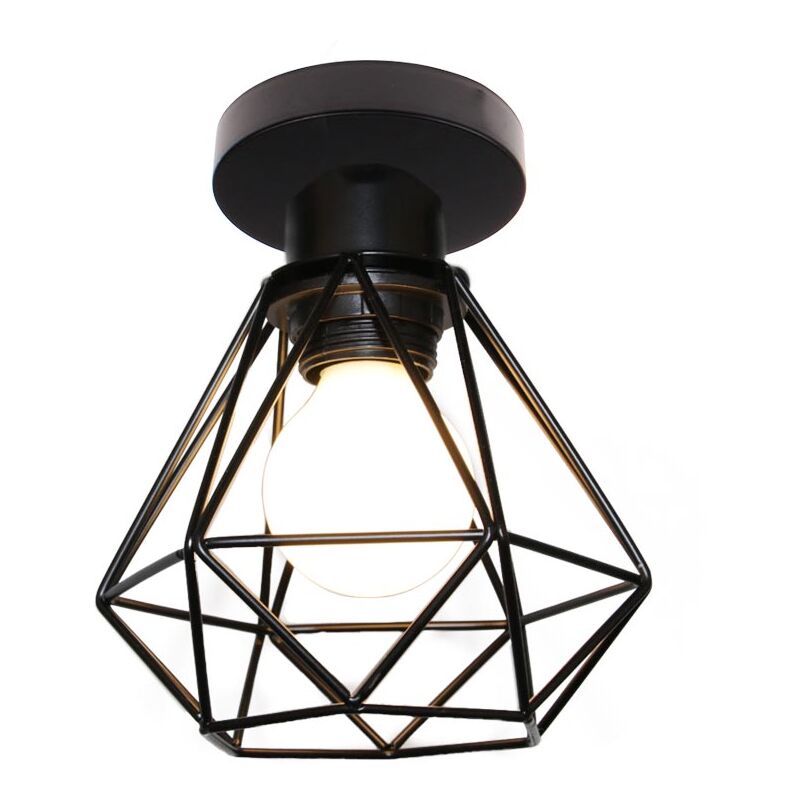 Wottes - Retro Industrial Ceiling Lamp, Kitchen Living Room Metal Decorative Indoor Diamond Cage Ceiling Light, Black - Black