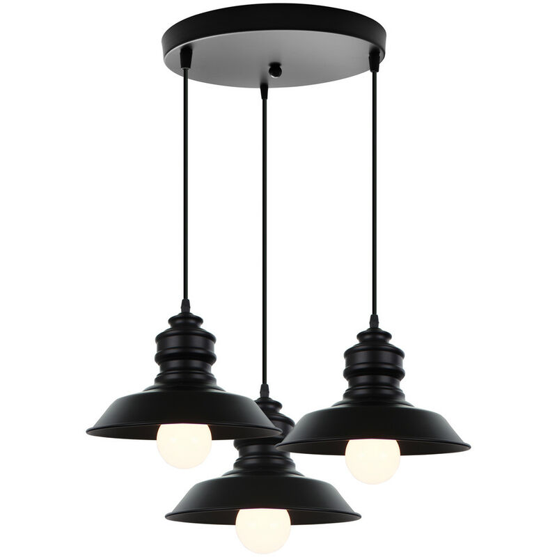 Stoex - Retro Industrial Ceiling Lamp Vintage Classic Pendant Light Metal Iron Pendant Light for Cafe Bar Black 3 Heads
