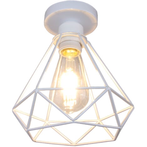 Retro Industrial Ceiling Light,Vintage Modern Ceiling Lamp Metal Cage Ceiling Light For Hallway Stairway Kitchen Bedroom 20X20CM (White)