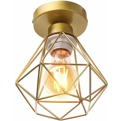 Retro Industrial Deckenleuchte E27 Ø16cm Metallkäfig Gold Deckenleuchte Kronleuchter für Küche Wohnzimmer Flur