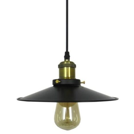Rétro Industrial Lámpara de Suspensión de Metal Hierro Lámpara Colgante E27 (Ø22cm Negro)