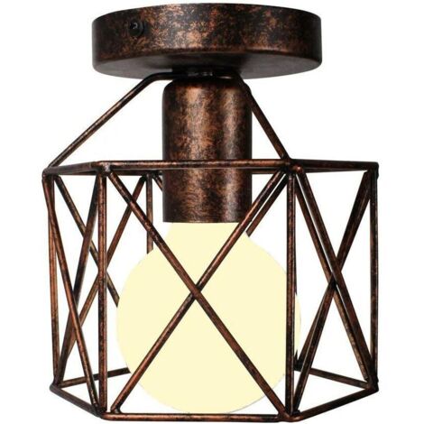 Retro Industrial Metal Square Iron Ceiling Light, Cube Cage Pendant Light Fixture E27 for Living Room Bedroom Cafe Bar Restaurant Hallway Entrance (Rust)