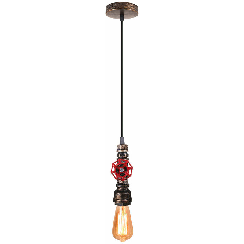 Vintage Pendant Lighting Fixture Industrial Metal Hanging Lamp Retro Single Water Pipe Chandelier for Kitchen Island (Bronze)