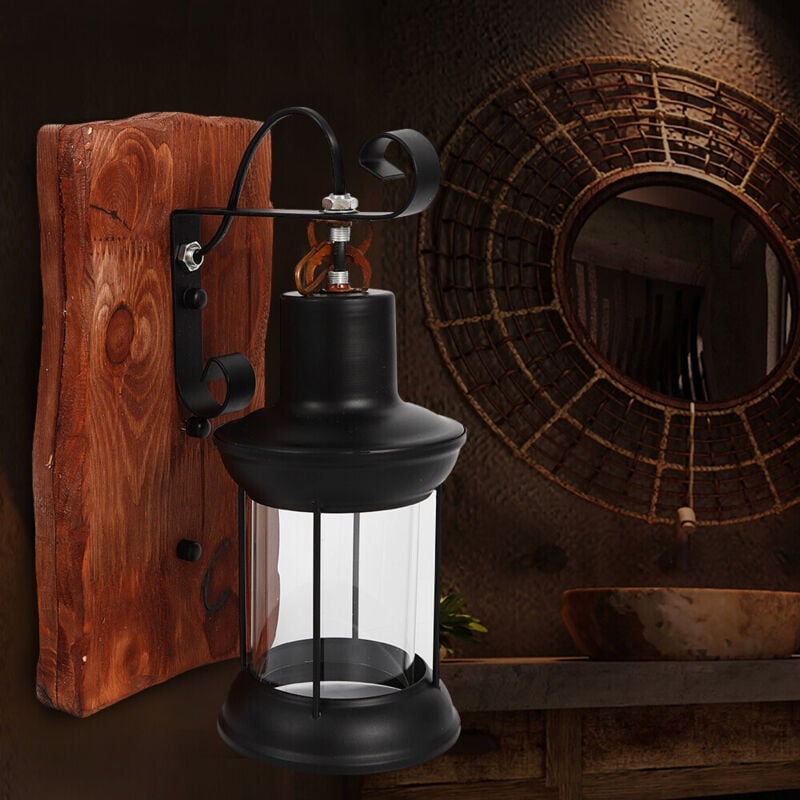 Rétro & industriel jardin applique & Vintage Bois Applique murale 220V E27 (Sans ampoule)