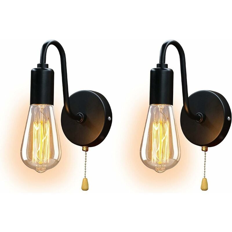 Forehill - Retro Industriel Lampe Murale avec Interrupteur à Tirette, Douille E27 Métalo Éclairage Mural pour Chambre Salon Couloir Allée Restaurant