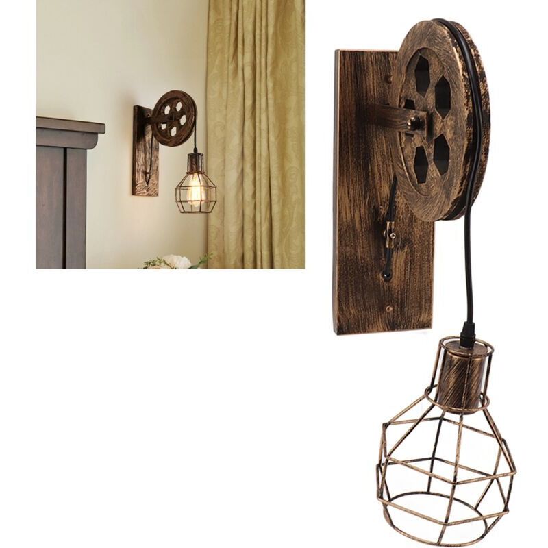 Image of Retro iron and wood wall light,&hellip;