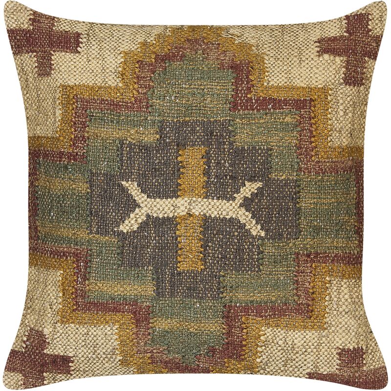 Retro Jute Cotton Cushion Geometric Pattern 45 x 45 cm Multicolour Pulicat