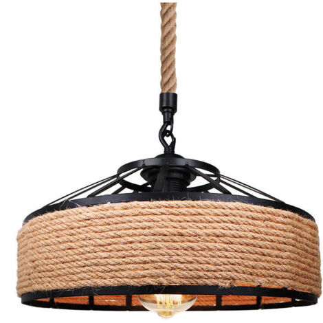 Retro-Kronleuchter aus Schmiedeeisen und Hanfseil, E27-Fassung, geeignet für Wohnzimmer, Küchen, Bars und Cafés, 30 cm.