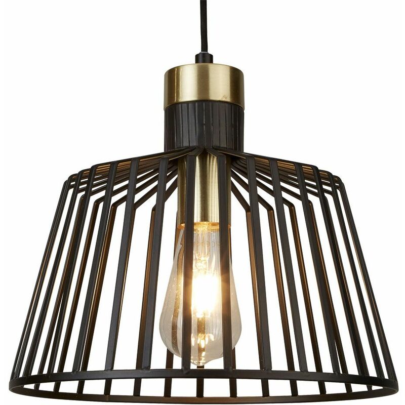 Image of Lampada a sospensione retrò a soffitto lampada da soggiorno design gabbia lampada a sospensione proiettore oro nero 9411BK