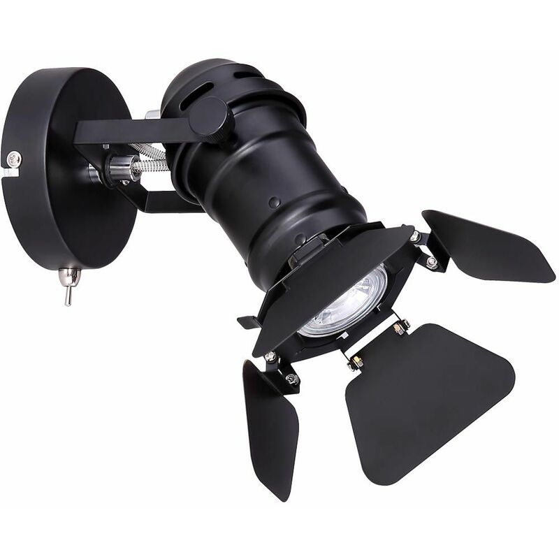 Image of Retro lampada da parete per dormire illuminazione camera ospiti nero alette spot orientabile Globo 54650-1B