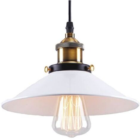 Retro Lámpara Colgante de Metal Hierro Lámparas de Techo Industrial e27 26cm Blanca