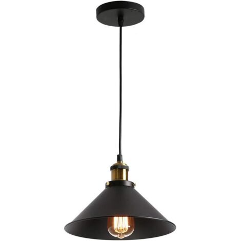 Retro Lámpara Colgante de Metal Hierro Lámparas de Techo Industrial E27 26CM Negro