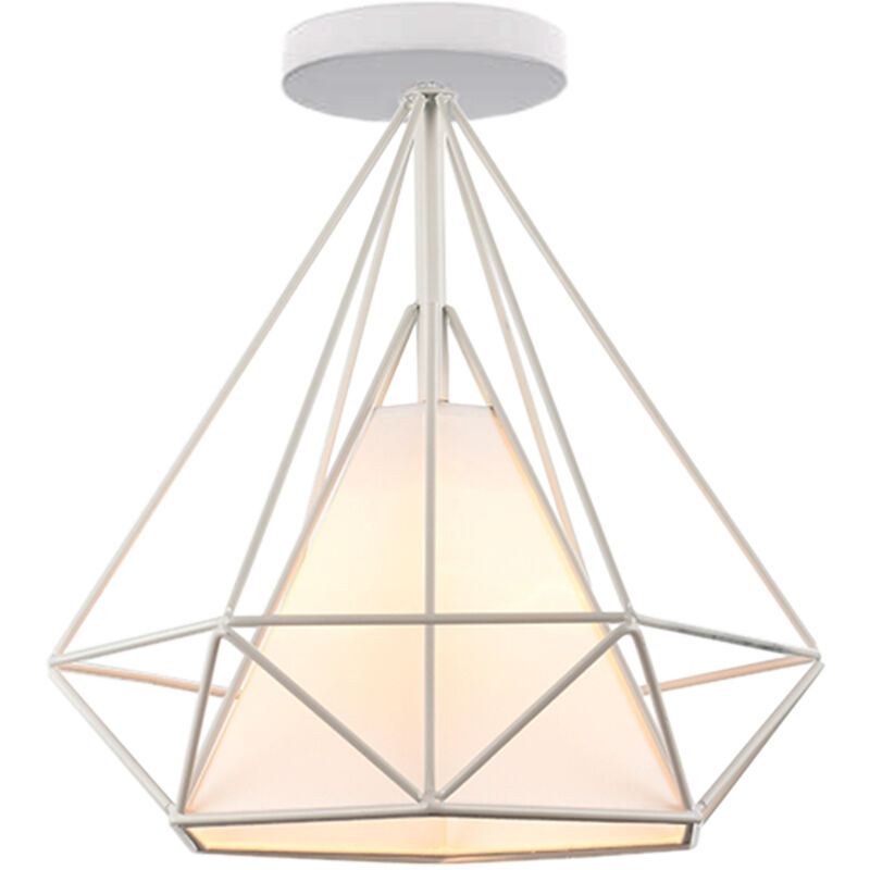 

Retro Lustre Vintage de Jaula Forma de Diamante 25CM (Blanco) Lámpara de Techo Industrial Lámparas de Colgar Metal Hierro E27