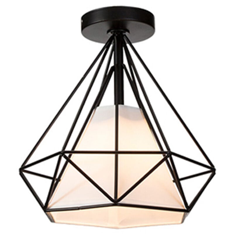 

Stoex - Retro Lustre Vintage de Jaula Forma de Diamante 25CM (Negro) Lámpara de Techo Industrial Lámparas de Colgar Metal Hierro E27 para Restaurante