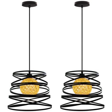 Rétro Lámpara de Suspensión Industrial Metal Abajur de Resorte Ø30cm , 2x Negro