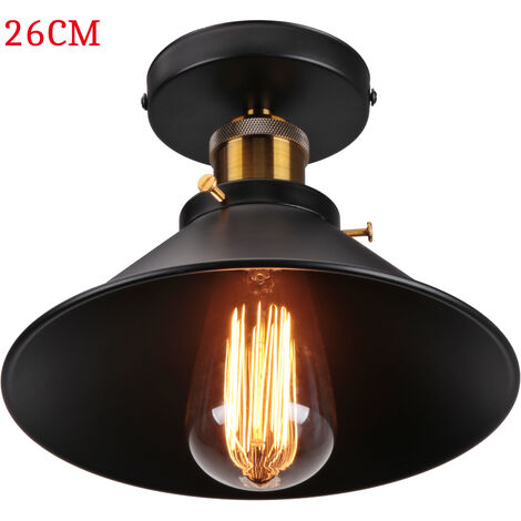 Retro Lámpara de Techo Diseño Industrial Iluminación de Techo de Metal Lámparas de Colgar Ø26cm E27 para Dormitorio Cocina Loft Negro