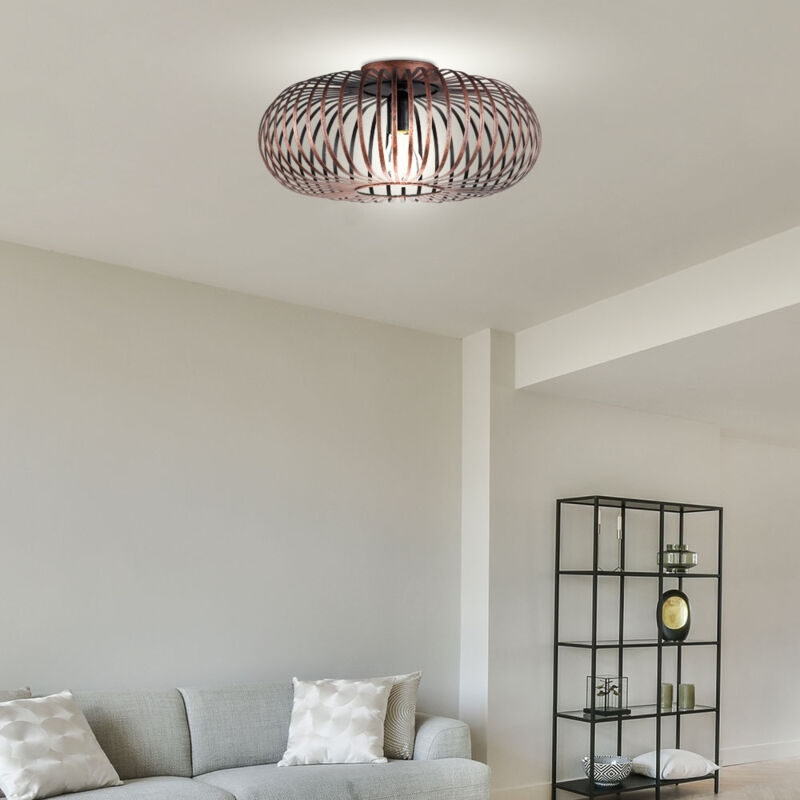 Trio - Plafonnier 1 flamme Plafonnier salon grille cuivre E27, métal, 1x douille E27, DxH 40x17 cm