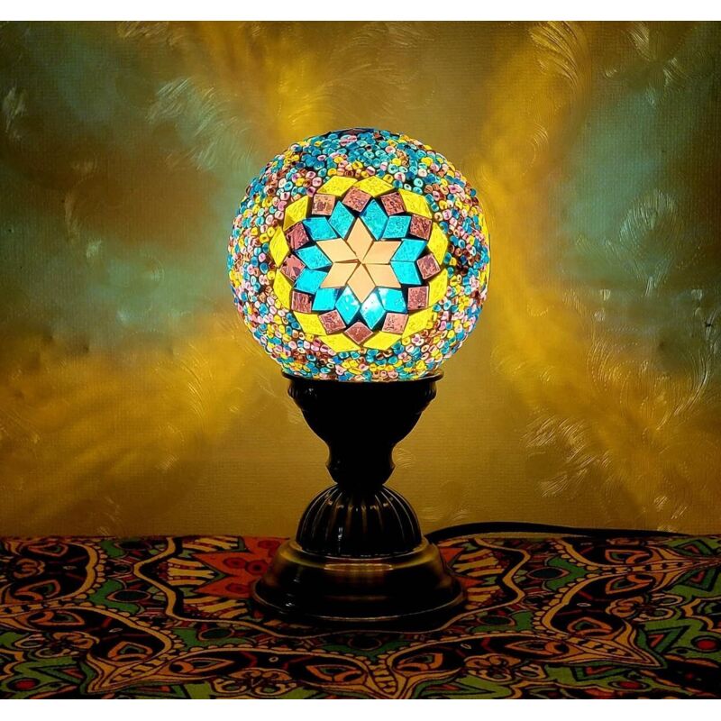 Rétro lampe de vase en mosaïque turque lampe de table marocaine turque vase en verre fait à la main coloré avec base en bois pour fleurs USB charge