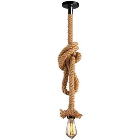 Rétro Lampe Suspension en Corde de Chanvre Vintage Style Rustique Luminaire pour Restaurant Bar Cafe Lighting, E27 2M