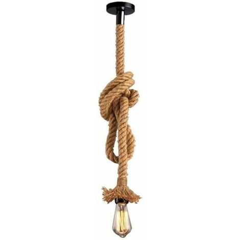 Rétro Lampe Suspension en Corde de Chanvre Vintage Style Rustique Luminaire pour Restaurant Bar Cafe Lighting, E27 2M