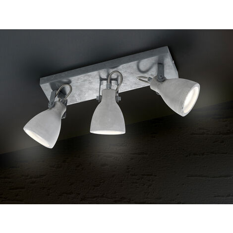 Retro LED Deckenstrahler 3-flammig mit Beton-Lampenschirmen, Breite 35cm