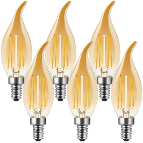 Retro-LED-Filamentlampe C35 E14 4W, warmweißes Licht 2700K, Kerzenflammenform, 4W (entspricht 40W), 400lm, bernsteinfarben, 6er-Pack [Energieklasse F]