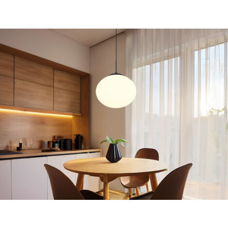 Retro LED Pendelleuchte Schwarz mit Glaskugel Lampenschirm, Ø 30cm
