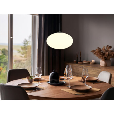 Retro LED Pendelleuchte Schwarz mit Glaskugel Lampenschirm, Ø 40cm
