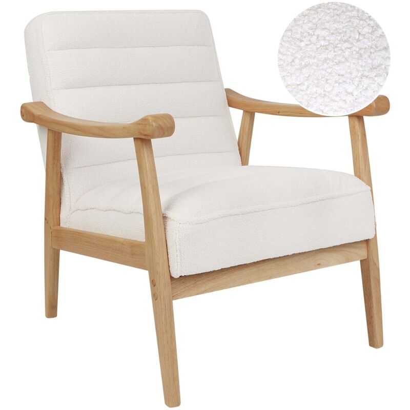 Beliani - Retro Living Room Armchair Boucle Upholstery Wooden Frame White Leknes