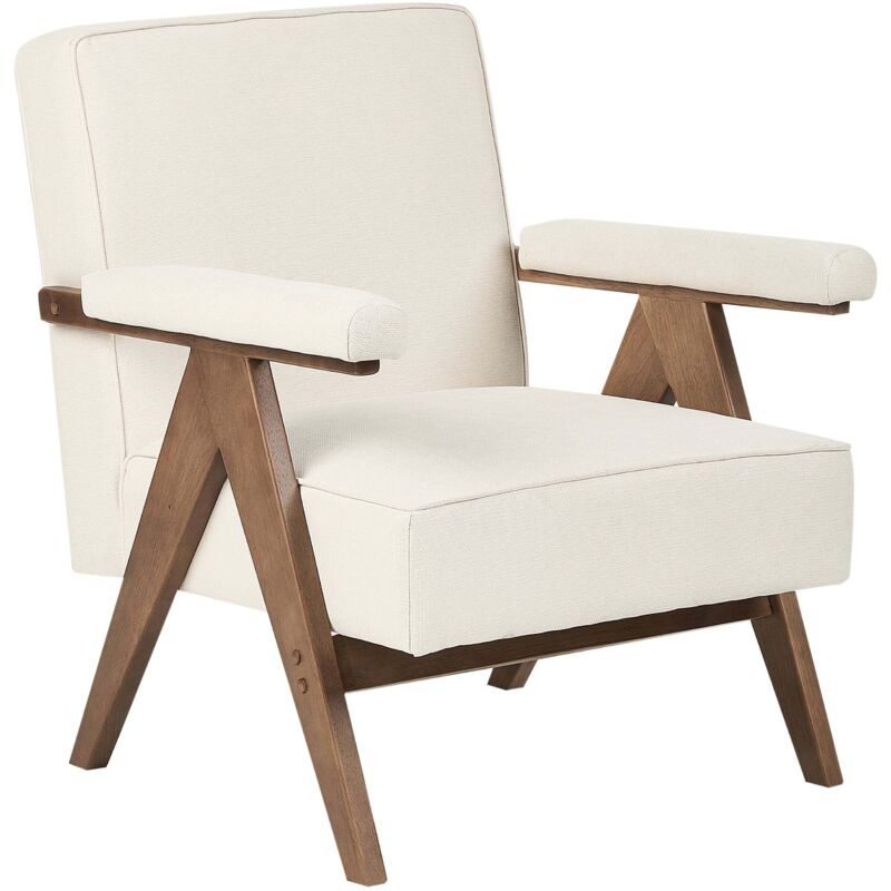 Beliani - Retro Living Room Armchair Fabric Upholstery Wooden Frame Light Beige Evje