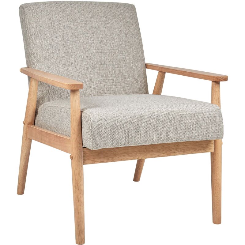 Beliani - Retro Living Room Armchair Polyester Linen-like Upholstery Wooden Light Frame Grey Esrum