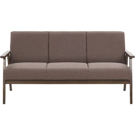 Retro Living Room Sofa Fabric Upholstery Wooden Frame 3 Seater Couch Brown Asnes
